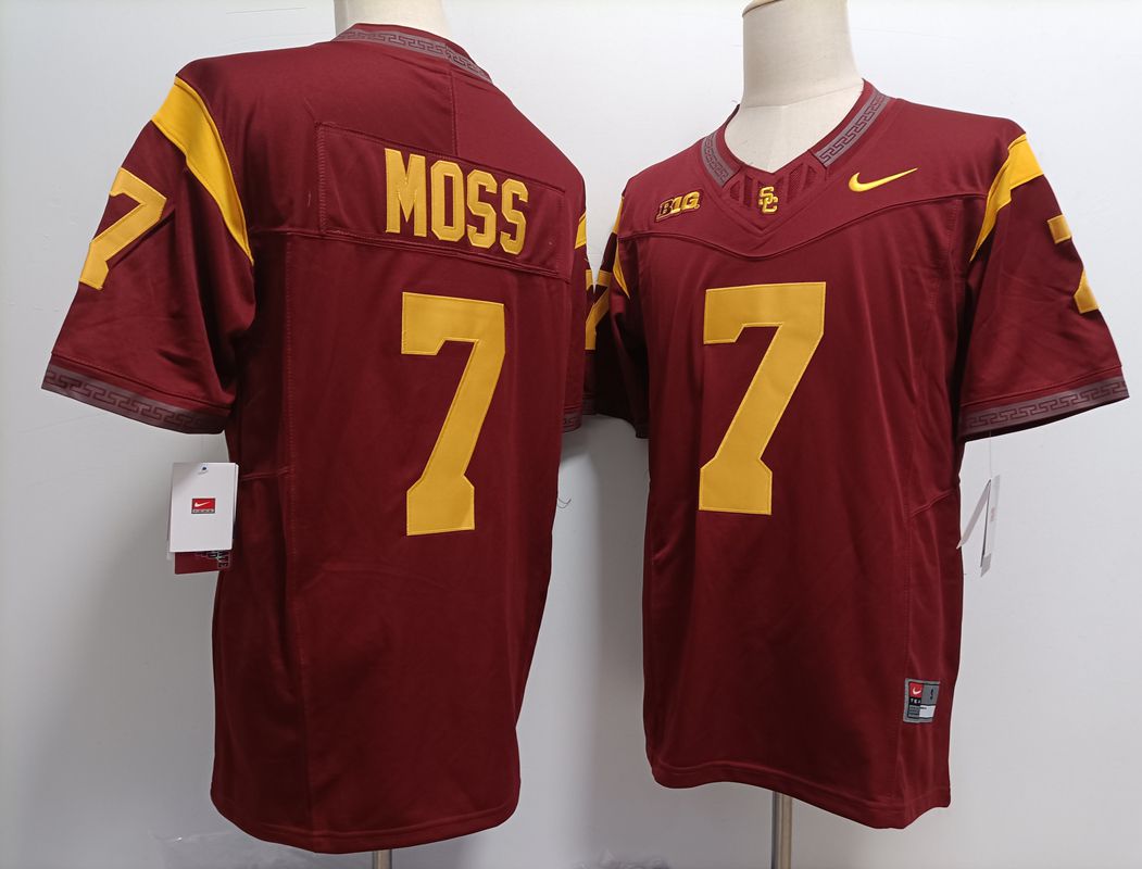 Men USC Trojans #7 Moss Red Nike 2025 NCAA Jersey